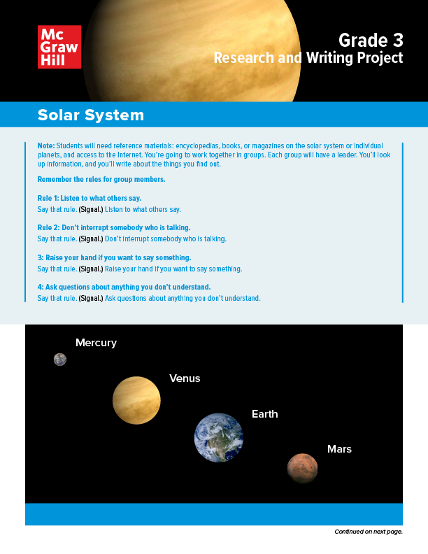 Grade 3 Research and Project Solar System example